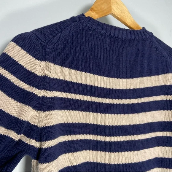 Lands End Vintage Short Sleeve Sweater Cream Navy Nautical Coastal Grandma Knit - Picture 6 of 9